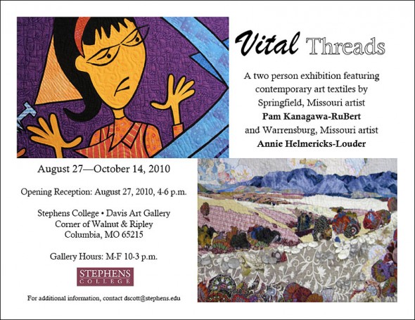 Postcard for Vital Threads exhibition at Stephens College